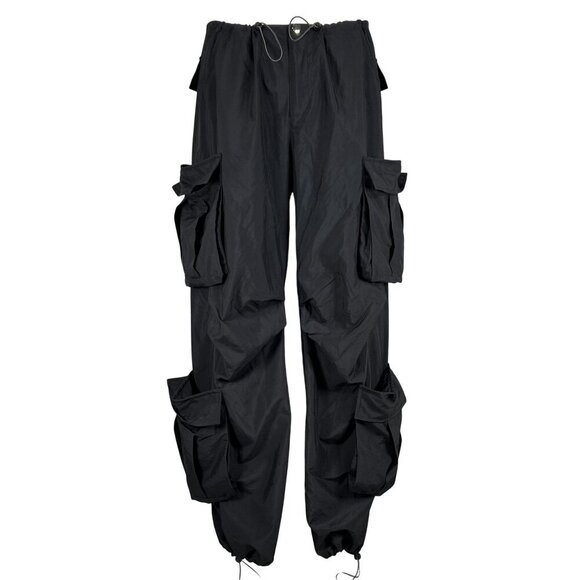 Black Hip Hop Women Baggy Multi Pocket Utility Pants Elastic Cord Waist Gorpcore - Picture 6 of 16